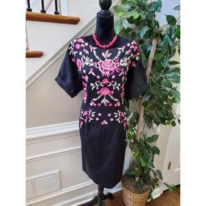 Claire Richards Women's Black Cotton Round Neck Half Sleeve Knee Length Dress 20